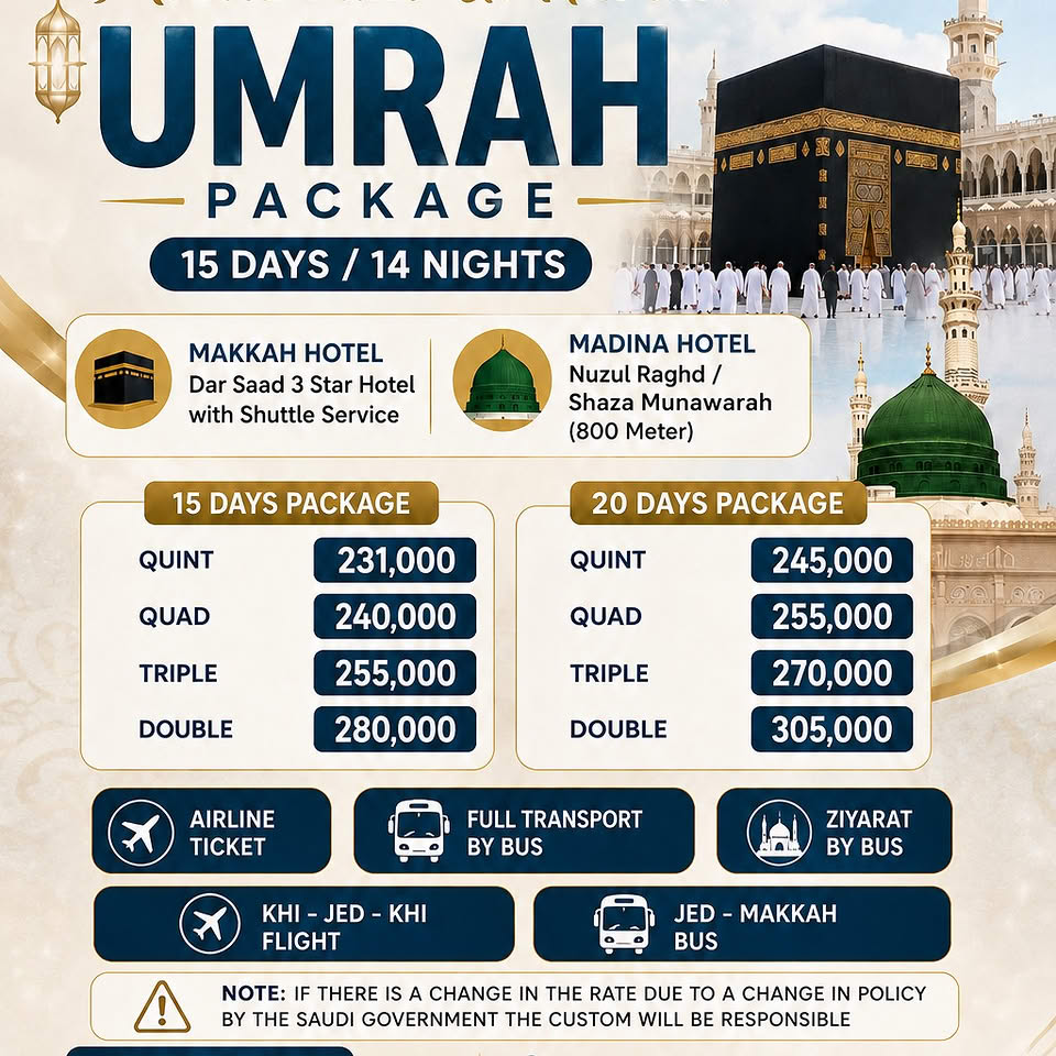 15 Days / 14 Nights Package – Direct From Karachi